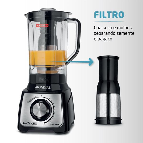 Imagem de Liquidificador portátil Mondial Turbo Inox L-1200 preto inox