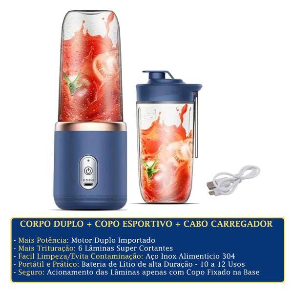 Liquidificador Portátil Recarregável Mixer Whey Academia Exercício Camping Passeio Trabalho Vitamina Shake Suco Imagem de Liquidificador Portátil Recarregável Mixer Whey Academia Exercício Camping Passeio Trabalho Vitamina Shake Suco