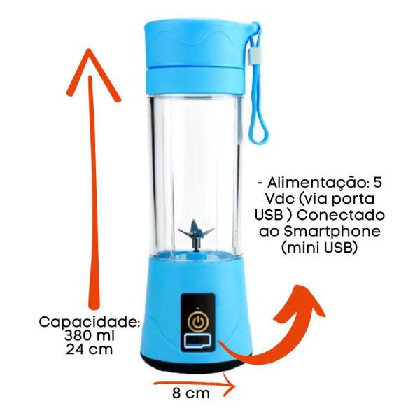 Imagem de Liquidificador Portátil USB 6 Lâminas 380ml