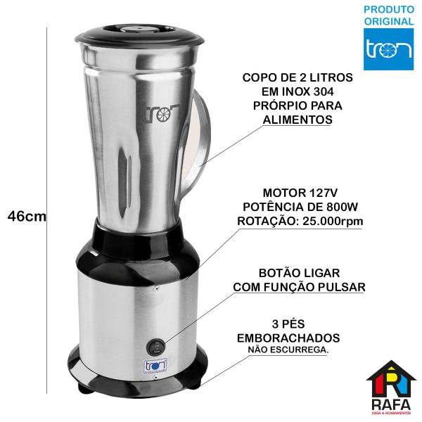 Imagem de Liquidificador Potente Profissional Tron Master 2 Litros Aço Inox 304 