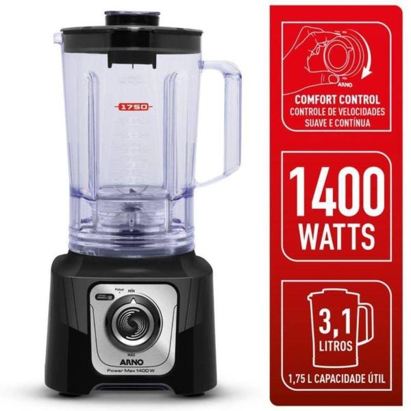 Imagem de Liquidificador Power Max Comfort LN65 Arno 3,1 Litros com 15 velocidades 127v Preto