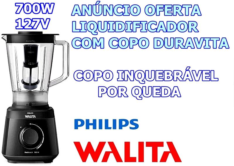 Imagem de liquidificador preto 127v 700W 5 velocidades Copo Duravita inquebrável por queda com 2 Anos Garantia