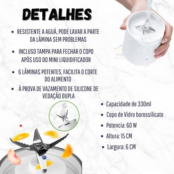 Liquidificador Recarregável Usb Portátil Com Lâminas Potente - Star Capas E Acessórios Imagem de Liquidificador Recarregável Usb Portátil Com Lâminas Potente