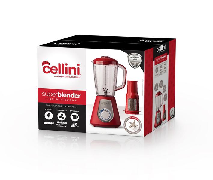 Imagem de Liquidificador Super Blender Cellini Vermelho 4 Velocidades Faca de 7 Lâminas 1000W 127v