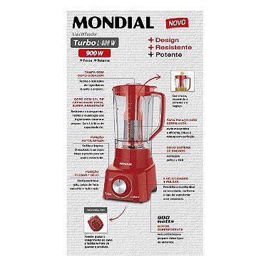 Imagem de Liquidificador Turbo Full, Mondial, Vermelho, 900W, 220V - L-900 FR