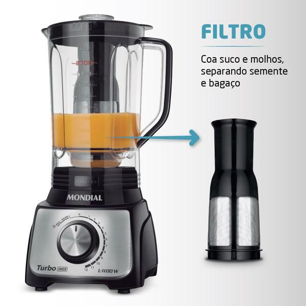 Imagem de Liquidificador Turbo Inox L-1100 Preto, 220V, 1000W, Modelo 5877-02  MONDIAL