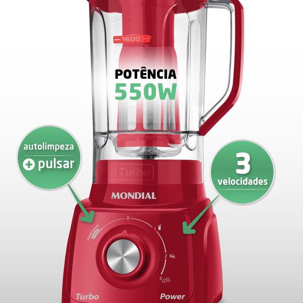 Imagem de Liquidificador Turbo Power L-99-FR Vermelho, 220V, 500W, Modelo 1528-06  MONDIAL