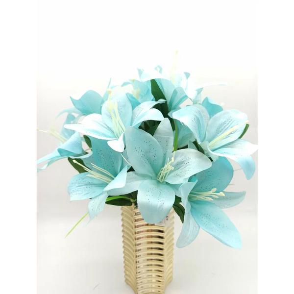 Imagem de Lírio Artificial Galho Com 5 Flor Buque com Diversas Cores Tiffany Azul Royal Vermelho Rosa Laranja Lilás Marrom Abóbora para Festas Decoração