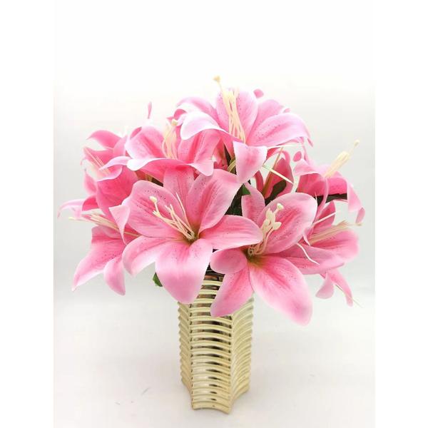 Imagem de Lírio Artificial Galho Com 5 Flor Buque com Diversas Cores Tiffany Azul Royal Vermelho Rosa Laranja Lilás Marrom Abóbora para Festas Decoração
