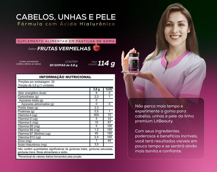 Imagem de LitBeauty  Premium Gummies Cabelos, unhas e pele com Ácido Hialurônico