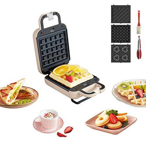 Imagem de Liven C-2 Single Mini Waffle Maker, Sandwich Maker,Donuts Maker 3-em-1 Waffle Iron, Paninis Press Grill Revestimento destacável antiaderente, fabricante de café da manhã (Rosa) ...