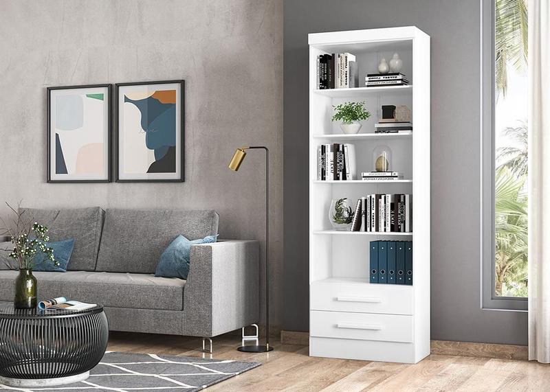 Imagem de Livreiro Multiuso com 2 Gavetas Branco Kit com 2 - FdECOR