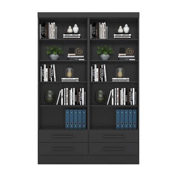 Imagem de Livreiro Multiuso com 2 Gavetas Preto Fosco Kit com 2 - FdECOR