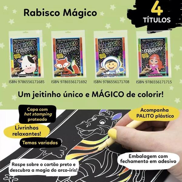 Imagem de Livro de Colorir Rabisco Magico Dinossauros Raspadinha Sketchbook Papel Preto Desenho Colorido Arco Íris Rainbow - BRASILEITURA