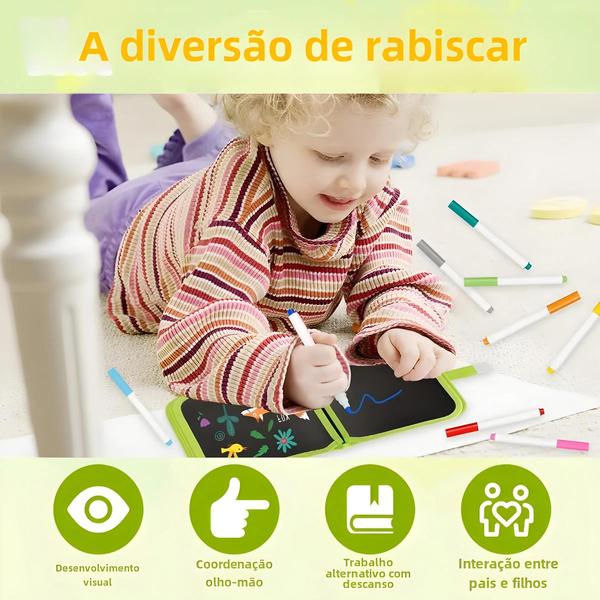 Imagem de Livro de Doodle Apagável Reutilizável com Canetas Mágicas - Brinquedo Educativo