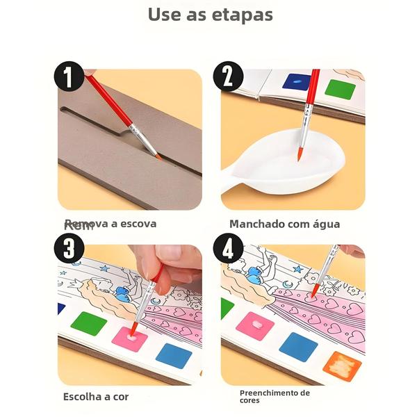 Imagem de Livro de Pintura Portátil para Crianças - Aquarela, Guache e Escova de Água