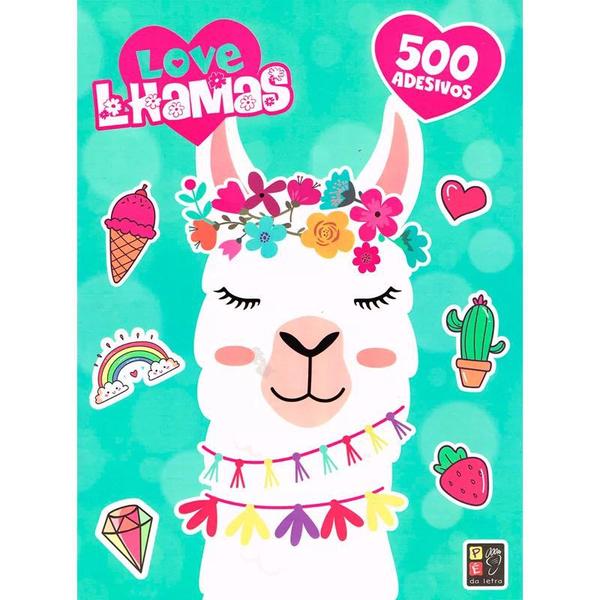 Imagem de livro infantil LOVE LHAMAS 500 adesivos e atividades pintar colorir lúdico ligar pontinhos vogais passatempos - EDITORA PÉ DA LETRA