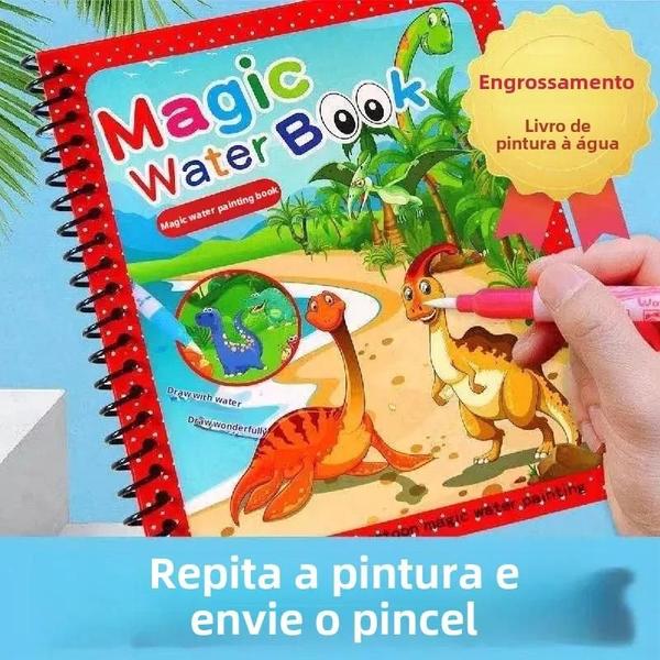 Imagem de Livro Mágico de Pintura com Água para Crianças - Páginas Reutilizáveis e Caneta Incluída