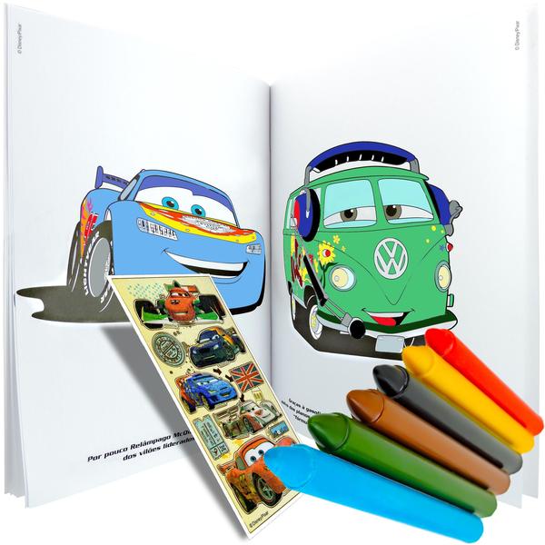 Imagem de Livro Para Colorir Carros Com Giz De Cera Mais Adesivo