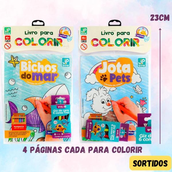 Imagem de Livro para Colorir Infantil com Caixa de Giz de Cera 6 Unidades - Sortido