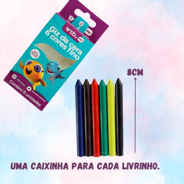 Imagem de Livro para Colorir Infantil com Caixa de Giz de Cera 6 Unidades - Sortido