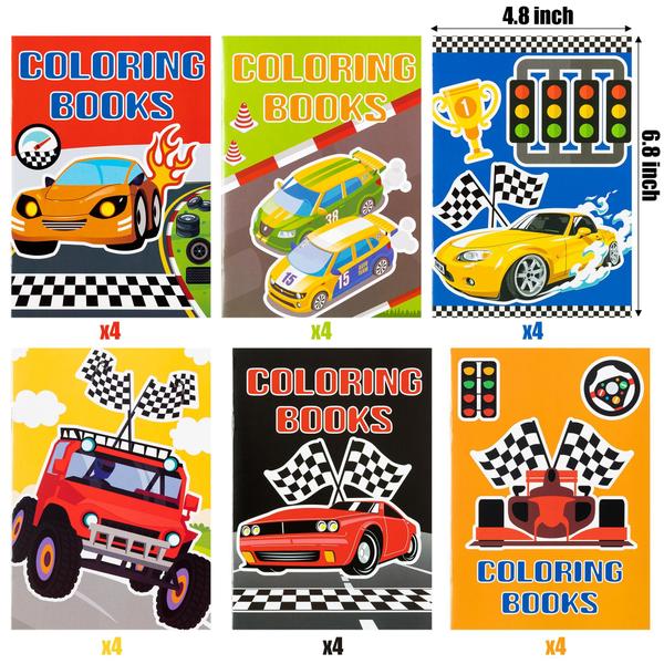 Imagem de Livros para colorir JAPBOR Race Car Party Kids 24 unidades com 6 capas