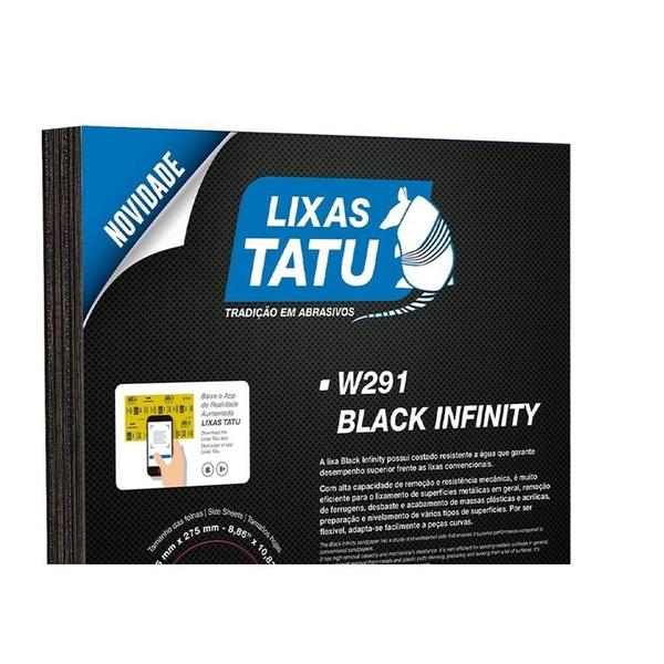 Imagem de Lixa Black Infinity Tatu 180 Agua/Ferro/Massa - Kit C/25 Peças