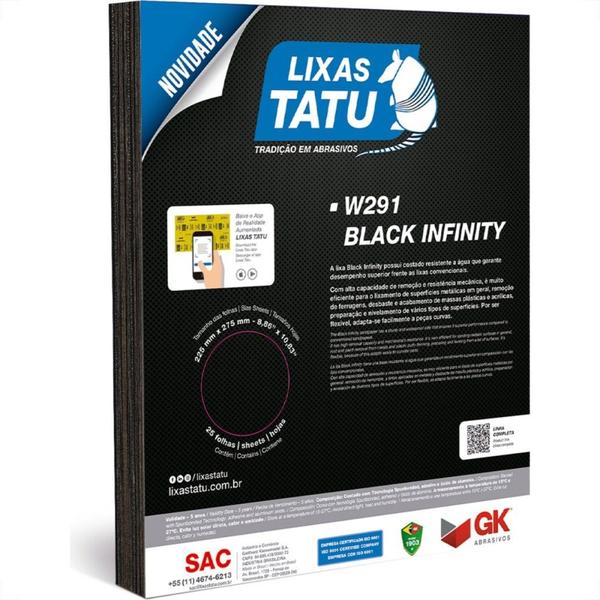 Imagem de Lixa Black Infinity Tatu 40 Agua/Ferro/Massa - Kit C/25 Folhas