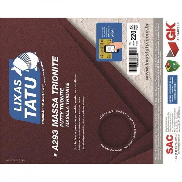 Imagem de Lixa Massa Tatu 220 Trionite A29302200050 - Kit C/50