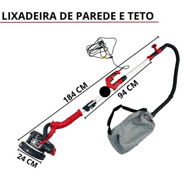 Imagem de Lixadeira Parede Teto Telescópica Elétrica 750W Led Saco Coletor 110V Importway Iwlpt75001 127V