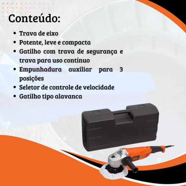 Imagem de Lixadeira Politriz 7 1300w 220v Maleta Wp1500k Black Decker