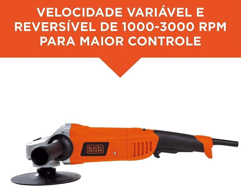 Imagem de Lixadeira Politriz Polidora Profissional Black+Decker 7 Pol Automovel 1300W WP1500K 127V ou 220V