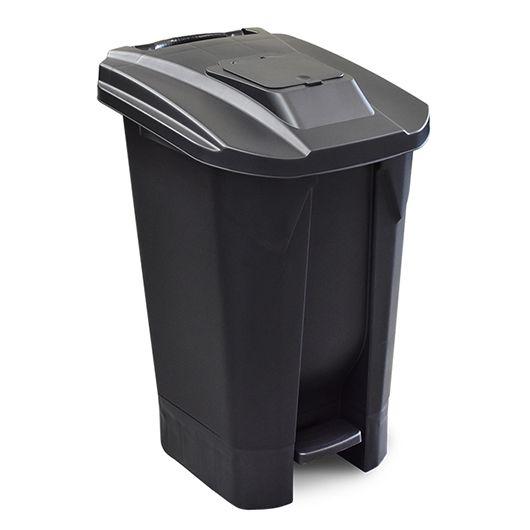 Lixeira 120 Litros Preta Com Rodas, Pedal e Tampa Click - Arqplast Imagem de Lixeira 120 Litros Preta Com Rodas, Pedal e Tampa Click