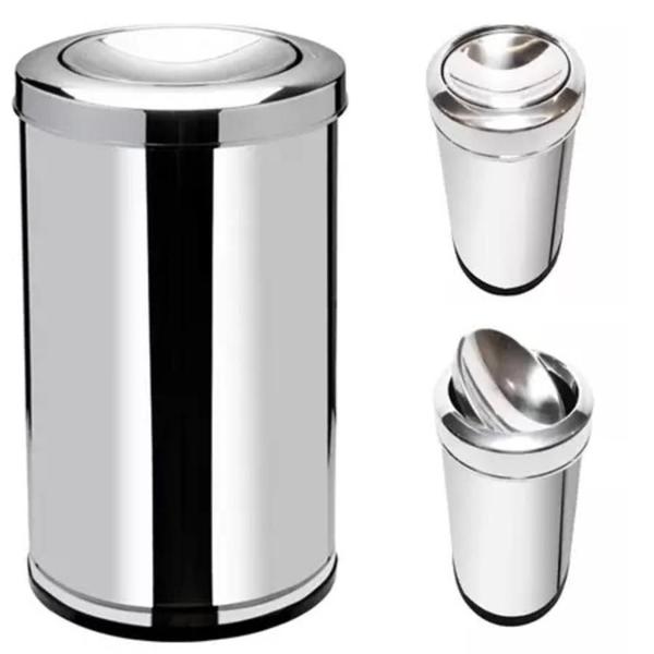 Imagem de Lixeira 20 litros basculante inox prateada para cozinha banheiro