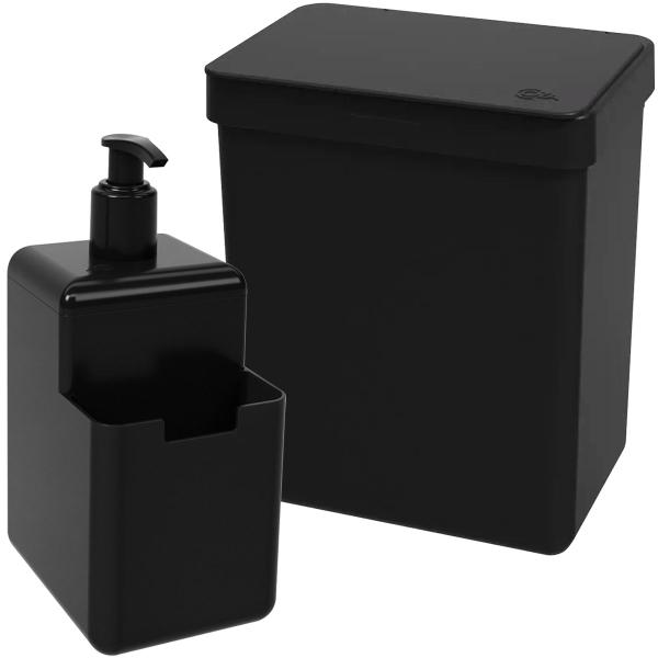 Lixeira 2,5 L Com Tampa + Porta Detergente Bucha Pia Cozinha - Coza