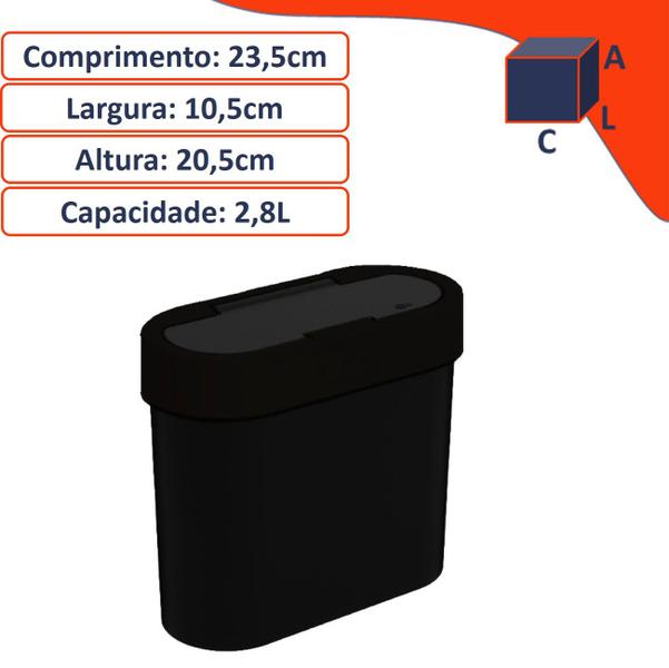 Imagem de Lixeira 2,8 Litros Click Flat Cesto De Lixo Cozinha Pia Bancada - 17003 Coza