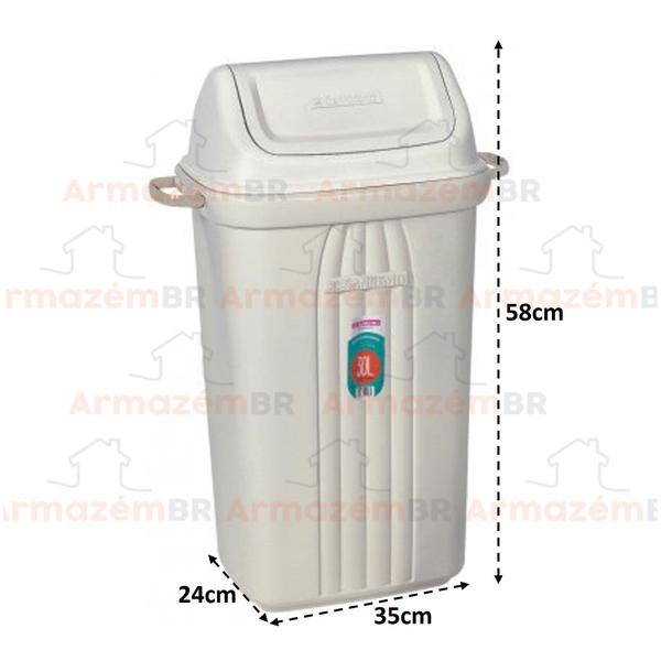 Lixeira 30 Litros Cesto De Lixo Tampa Basculante Com Alças Para Áreas Externas - 283 Sanremo Imagem de Lixeira 30 Litros Cesto De Lixo Tampa Basculante Com Alças Para Áreas Externas - 283 Sanremo