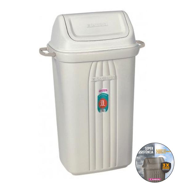 Lixeira 30 Litros Cesto De Lixo Tampa Basculante Com Alças Para Áreas Externas - 283 Sanremo Imagem de Lixeira 30 Litros Cesto De Lixo Tampa Basculante Com Alças Para Áreas Externas - 283 Sanremo