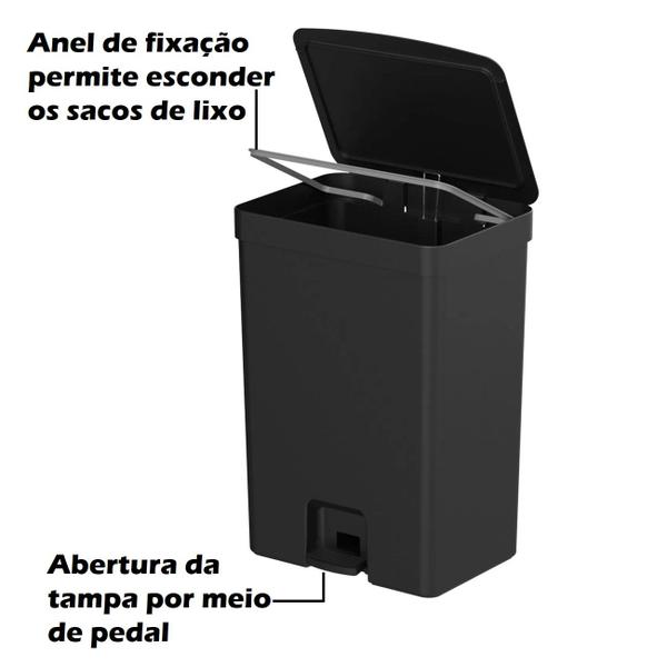 Imagem de Lixeira 30 Litros De Pedal Cesto De Lixo Chão Cozinha Banheiro Escritório Trium Preto - LX4300PTF Ou