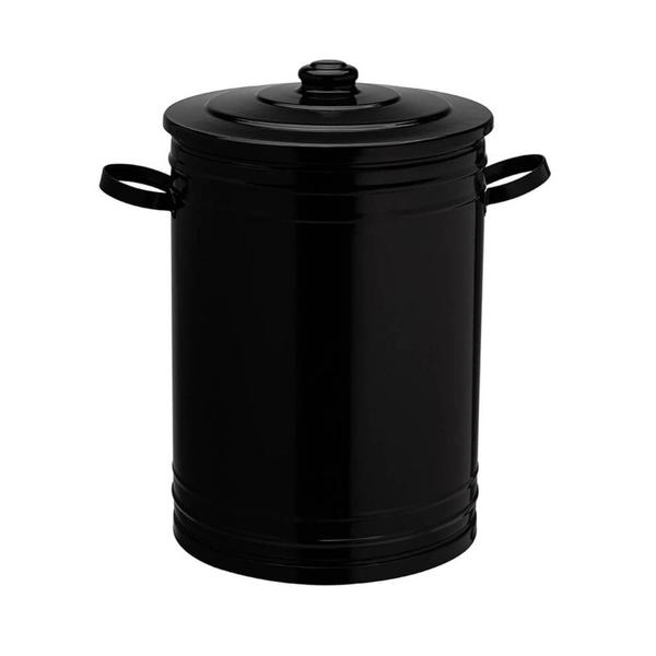 Imagem de Lixeira 30 litros preta lata de lixo com tampa e alças