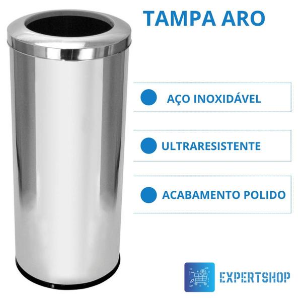 Imagem de Lixeira 35 Litros Inox Com Aro 30x50 - Cozinha - Banheiro - Escritório