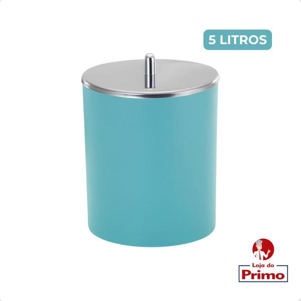 Imagem de Lixeira 5 Litros Banheiro Pia Cozinha Escritório Lavabo - Linha Conceito - Azul com tampa Prata - ARTHI