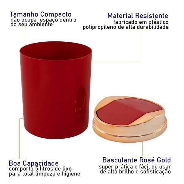 Lixeira 5 Litros Com Tampa Basculante Vai e Vem Rosé Gold - Vermelho - Wp Connect Imagem de Lixeira 5 Litros Com Tampa Basculante Vai e Vem Rosé Gold - Vermelho