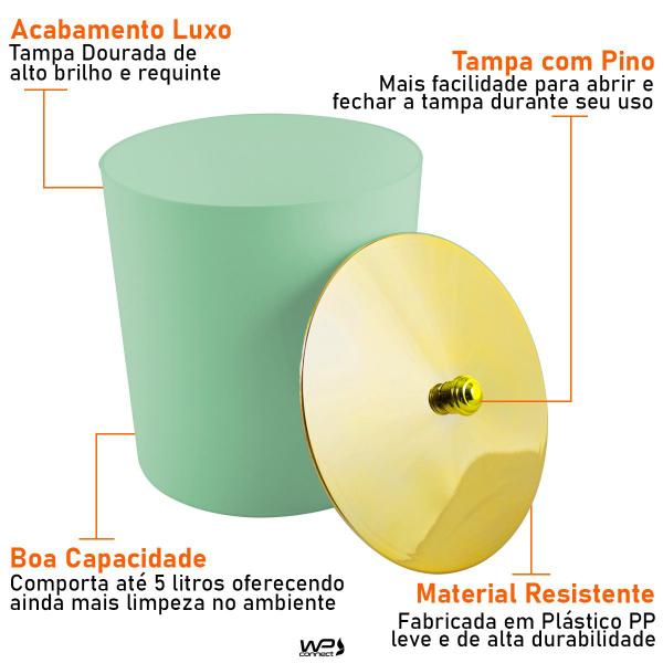 Imagem de Lixeira 5 Litros Tampa de Pegar Dourada Banheiro Cozinha