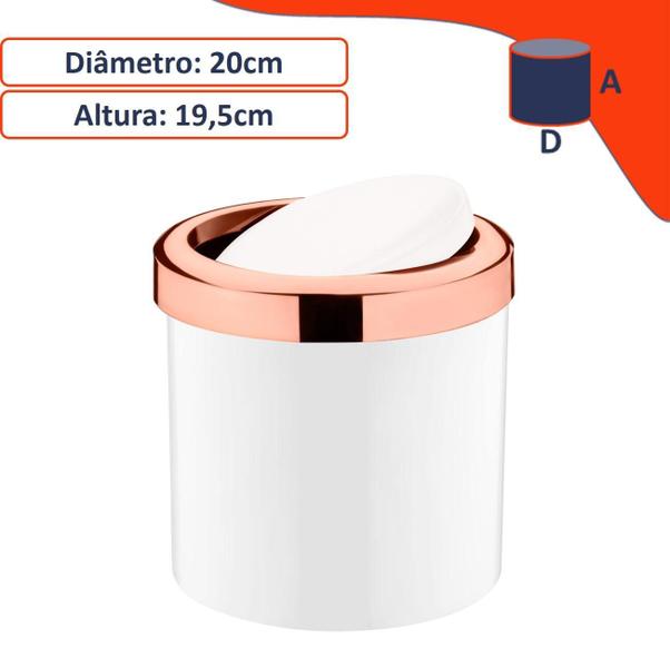 Imagem de Lixeira 5L Tampa Basculante Banheiro Rose Gold - Branco