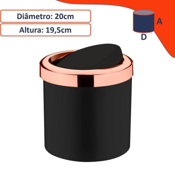 Imagem de Lixeira 5L Tampa Basculante Banheiro Rose Gold - Preto