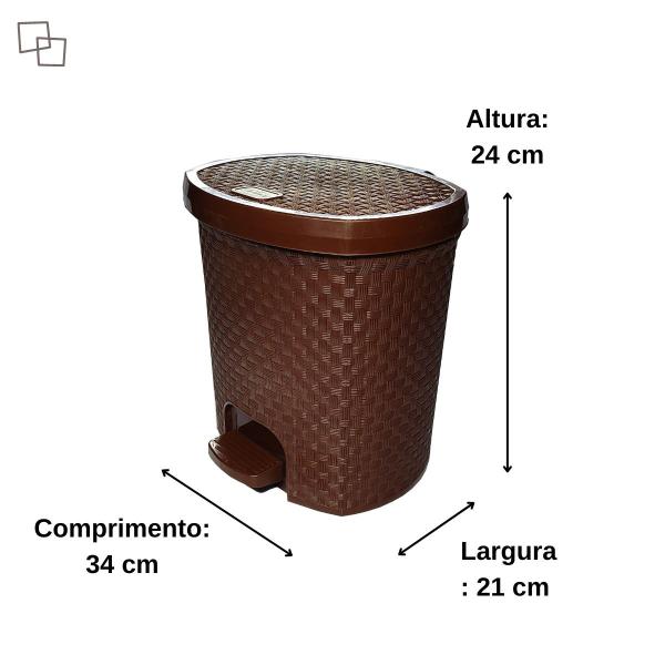 Imagem de Lixeira 6 litros com pedal plastico rattan resistente para cozinha banheiro escritório Nitronplast