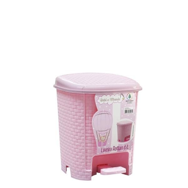 Imagem de Lixeira 6 Litros Com Pedal Rattan Pia Escritório Banheiro Rosa