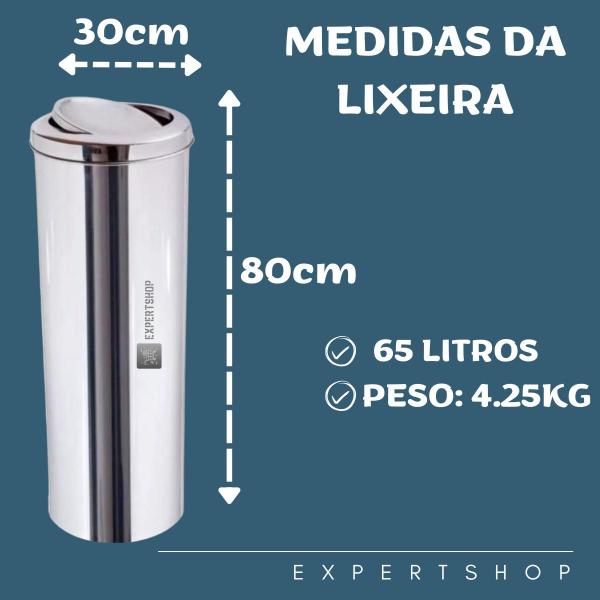 Imagem de Lixeira 65 Litros Inox FlipTop 30x80 Cozinha Escritório