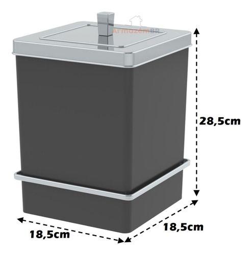 Imagem de Lixeira 6,5l Quadrada Com Suporte Ventosa Preto Cromado